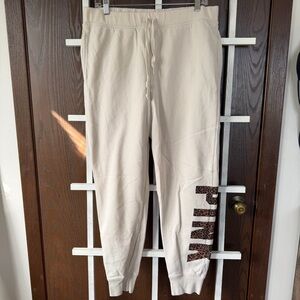 Victoria’s Secret PINK Cream Joggers with Leopard Print Logo size large